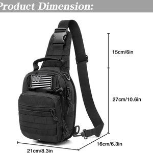 Tactical Sling Bag Backpack Shoulder Bag with USA Flag Patch (Black)